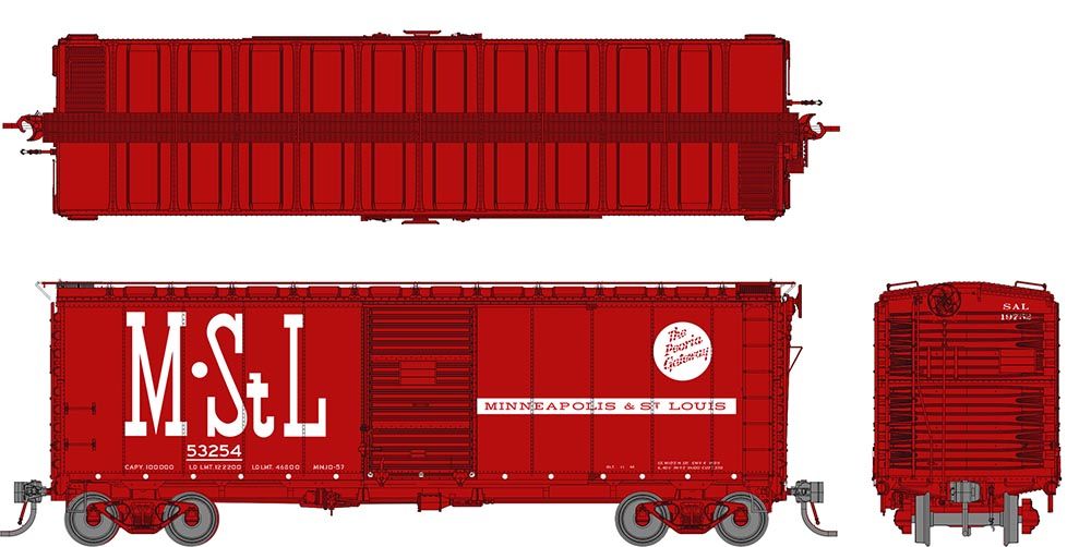 Rapido Trains Inc HO 181004 1937 AAR 40' Boxcar "Round corner" Minneapolis & St Louis "Red" M&StL 6-Pack