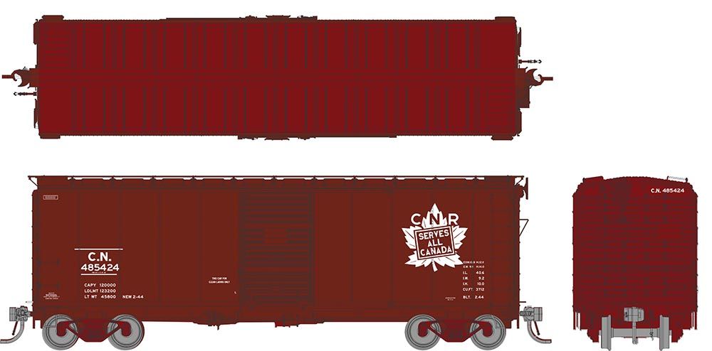 Rapido Trains Inc HO 182001 1937 AAR 40' Boxcar CNR "White Leaf Herald" CN 6-Pack