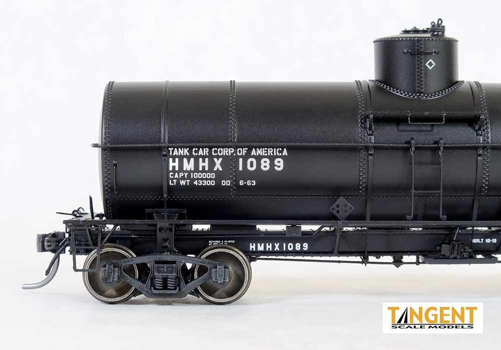 Tangent Scale Models HO 19069-02 General American 1917-design 10,000 Gallon Insulated Tank Car 'Tank Car Corp of America Black Lease 1963+' HMHX #1040
