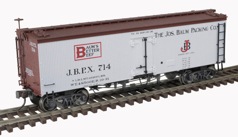 Atlas Master HO 20007195 36' Wood Reefer Baum's Better Beef JBPX #714
