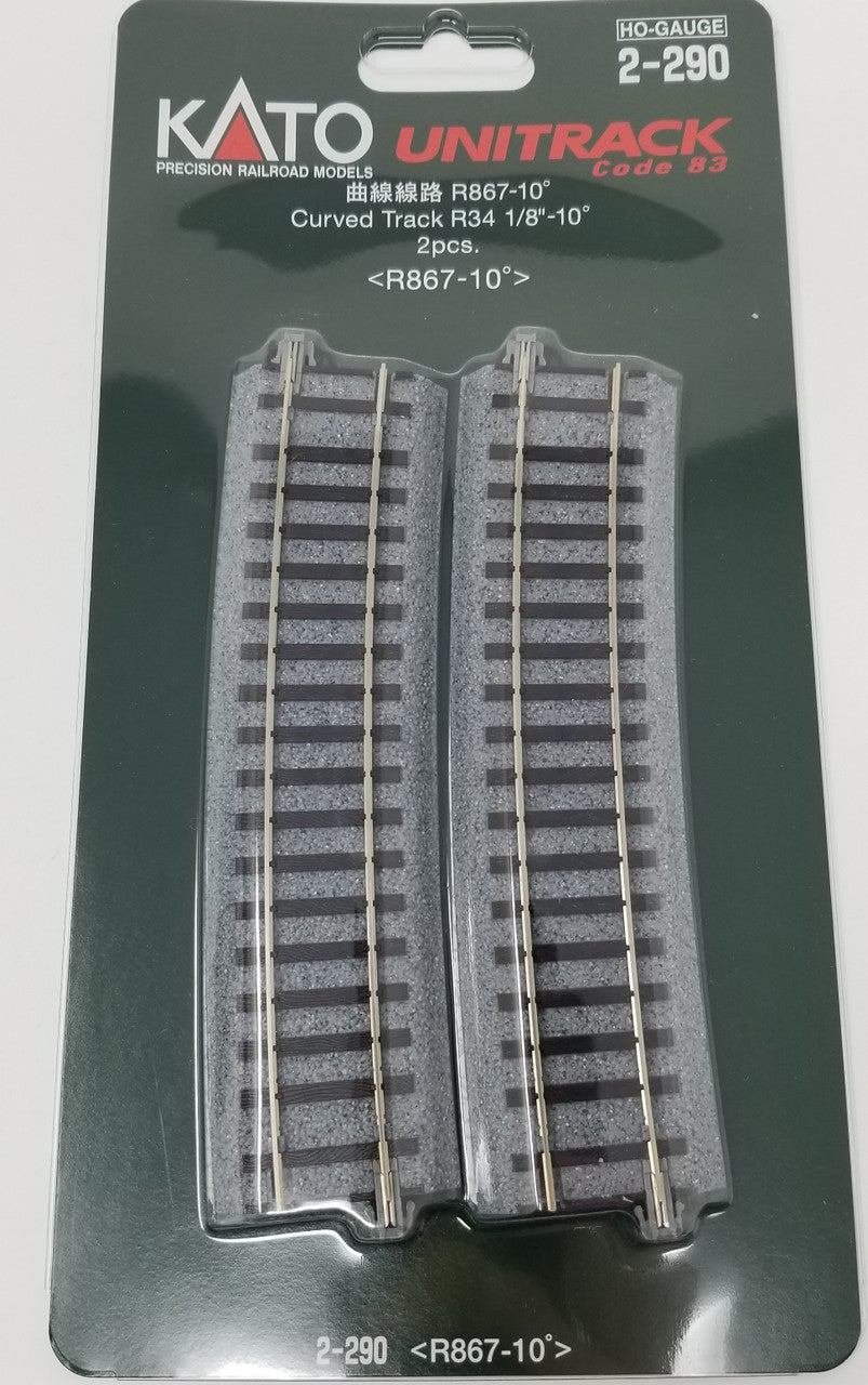 Kato HO Unitrack 2-290 Curved Track 867mm 34 1/8" Radius - 10 degrees 2 pieces