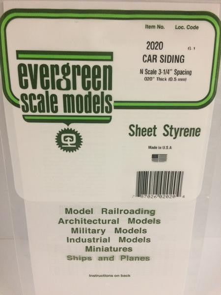 Evergreen Scale Models N 2020 - .020" Thick .020" Groove Spacing Opaque White Polystyrene N Scale Freight Car Siding - 1 Piece