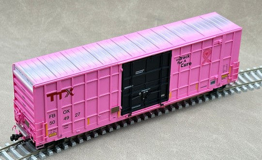 Aurora Miniatures EXCLUSIVE HO 305049 Gunderson / Greenbrier 6276 cf 50′ Plate F Boxcar TTX 'On Track for A Cure' FBOX #504927