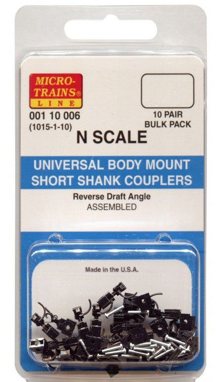 Micro Trains Line N 00110006 (1015-1-10) Universal Body Mount Couplers Short Shank Assembled - 10 Pair