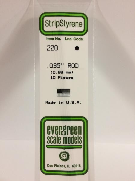 Evergreen Scale Models 220 - .035" Diameter Styrene Rod - 10 pieces