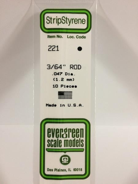 Evergreen Scale Models 221 - .047" Diameter Styrene Rod - 10 pieces