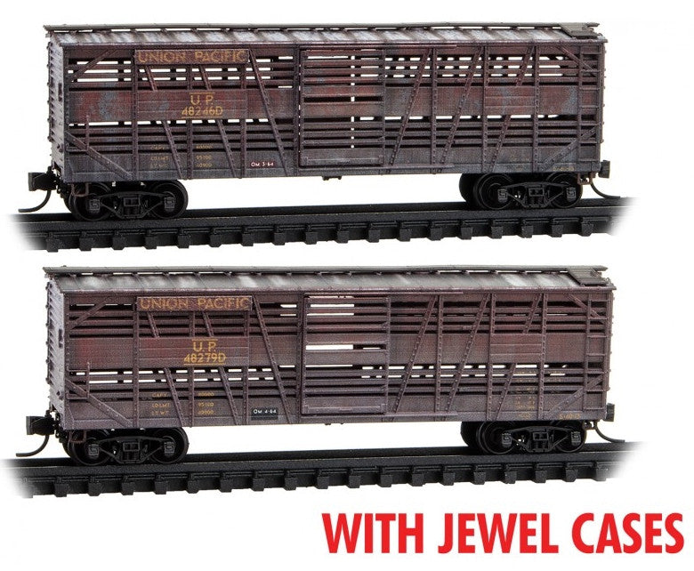 Micro Trains Line N 983 05 046 40' Despatch Stock Car Weathered Union Pacific 'Brown' UP 2-Pack