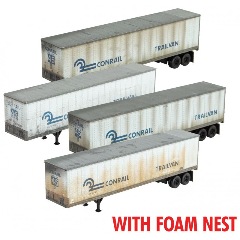Micro Trains Line N 993 02 223 45' Van Trailer Weathered Conrail - 4-Pack - Foam Nest