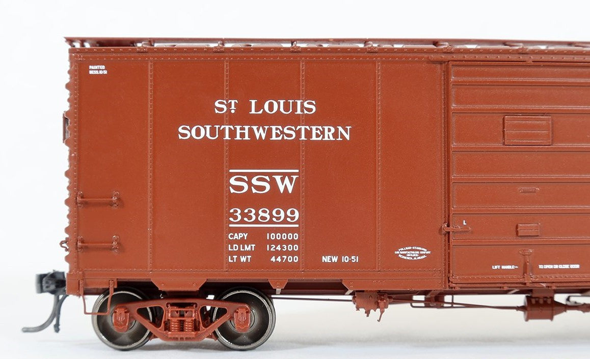 Tangent Scale Models HO 23122-03 Pullman-Standard Southern Pacific Lines Postwar 40'6" Box Car w/ 7′ Door St. Louis Southwest Brown 'Delivery 1951+' SSW #33861