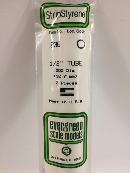 Evergreen Scale Models 236 - .500" Diameter Styrene Tubing - 2 pieces