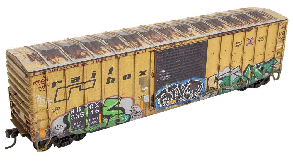Micro Trains Line HO 5600 002 50' Exterior-Post Welded Steel Boxcar Weathered Railbox RBOX #33916 -  Kit