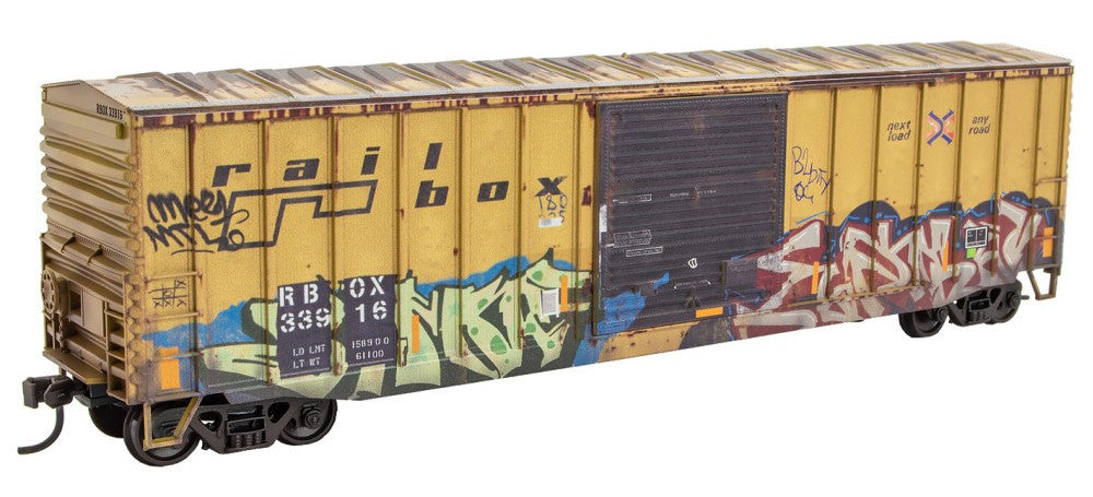 Micro Trains Line HO 5600 002 50' Exterior-Post Welded Steel Boxcar Weathered Railbox RBOX #33916 -  Kit