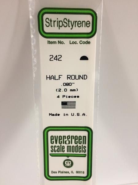Evergreen Scale Models 242 - .080" Styrene Half Round - 4 pieces
