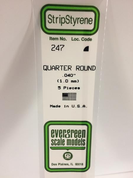 Evergreen Scale Models 247 - .040" Styrene Quarter Round - 5 pieces