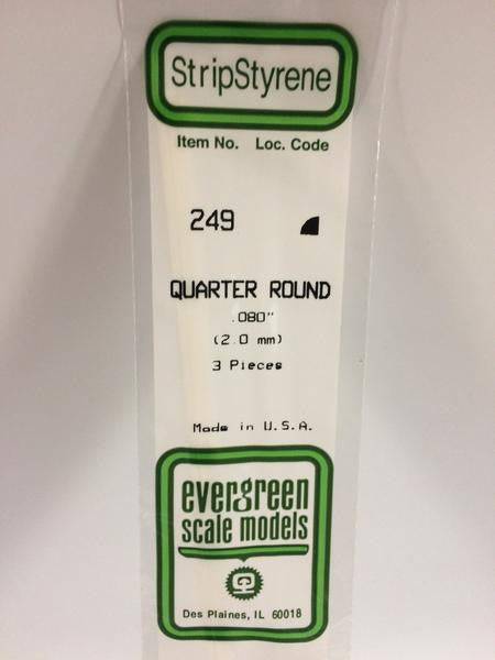 Evergreen Scale Models 249 - .080" Styrene Quarter Round - 3 pieces
