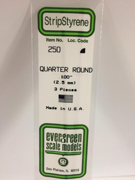 Evergreen Scale Models 250 - .100" Styrene Quarter Round - 3 pieces