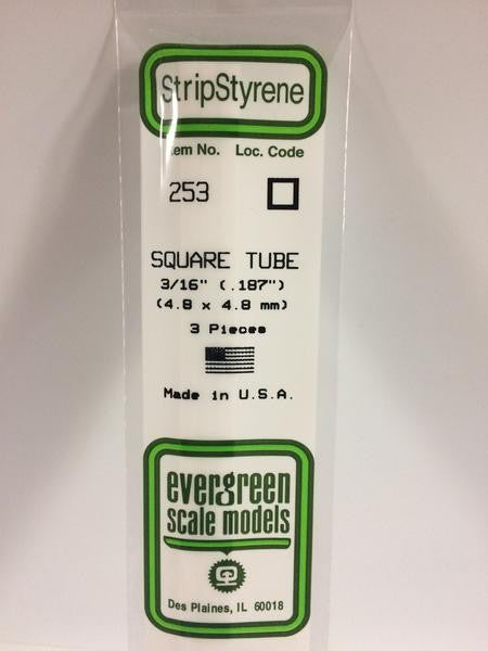 Evergreen Scale Models 253 - .188" Styrene Square Tubing - 3 pieces