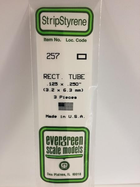 Evergreen Scale Models 257 - .125" X .250" Styrene Rectangular Tubing - 3 pieces