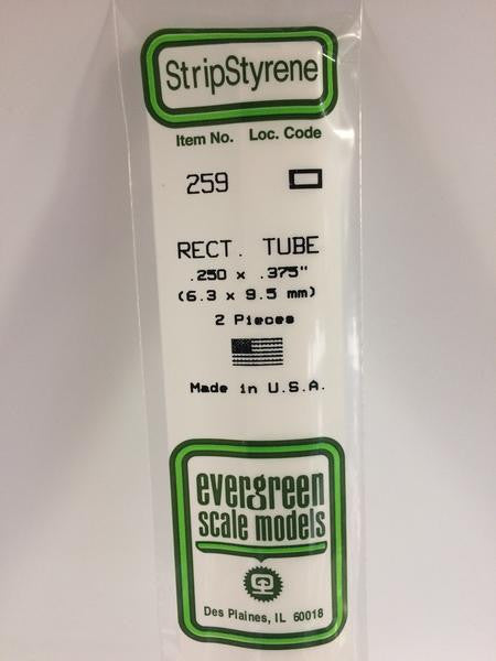 Evergreen Scale Models 259 - .250" X .375" Styrene Rectangular Tubing - 2 pieces