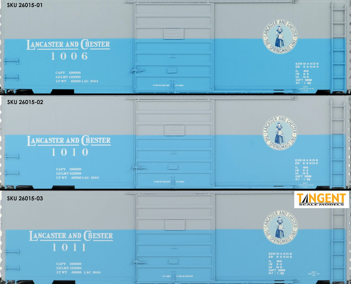 Tangent Scale Models HO 26015-02 Pullman-Standard 40′ PS-1 9′ Door Boxcar Lancaster & Chester "Blue & Gray 1964+" L&C #1010
