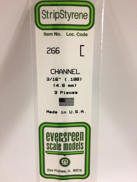 Evergreen Scale Models 266 - .188" Styrene Channel - 3 pieces