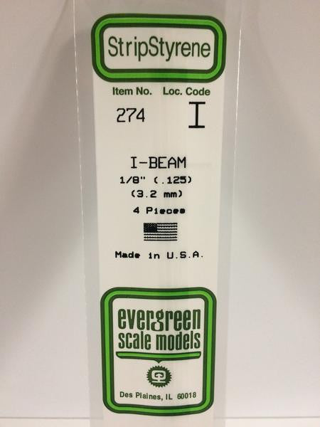 Evergreen Scale Models 274 - .125" Styrene I-Beam - 4 pieces