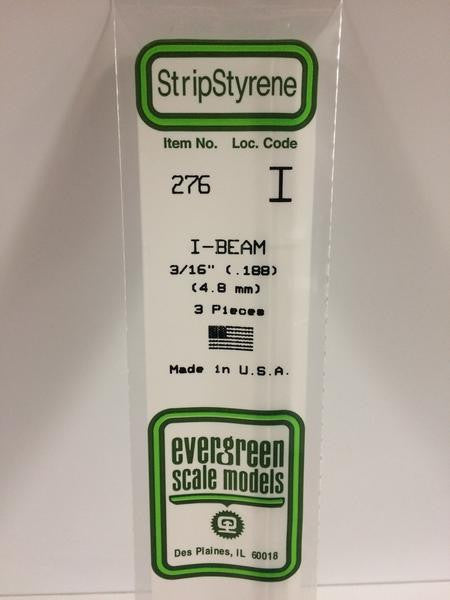 Evergreen Scale Models 276 - .188" Styrene I-Beam - 3 pieces