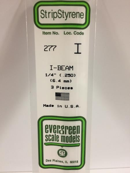 Evergreen Scale Models 277 - .250" Styrene I-Beam - 3 pieces
