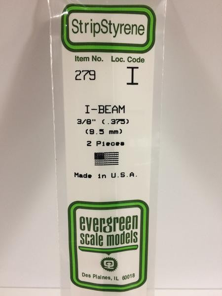 Evergreen Scale Models 279 - .375" Styrene I-Beam - 2 pieces