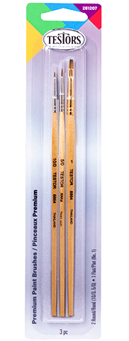 Testors Paint Brushes TES281207 Premium 3 Pack with 2 Round Brushes No. 10/0 and No. 5/0, and 1 Flat Brush No. 1
