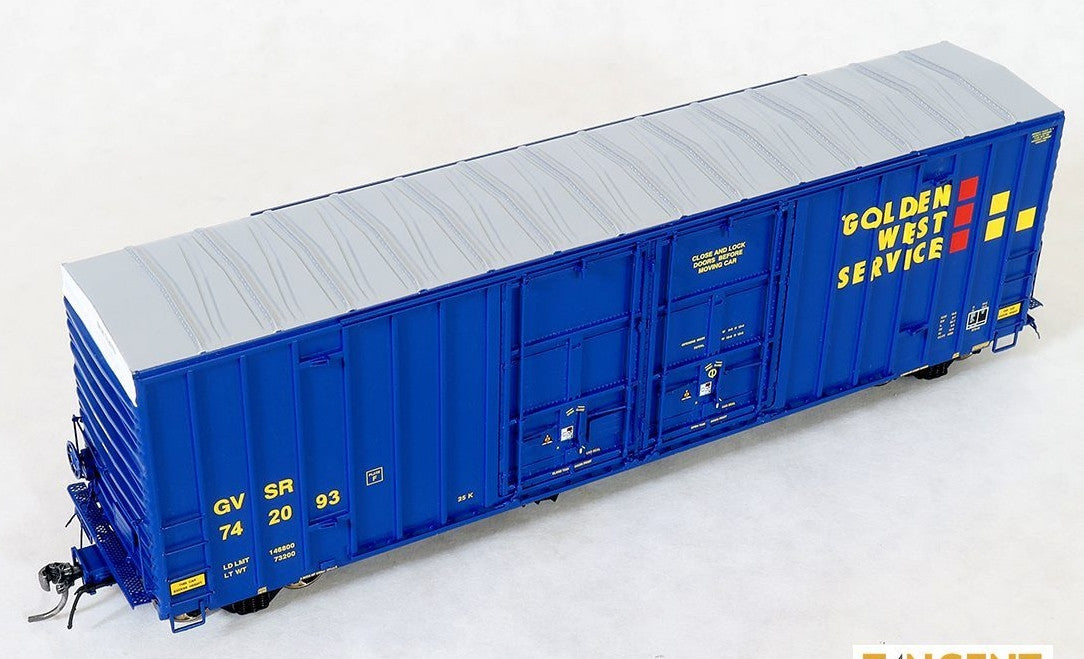 Tangent Scale Models HO 29013-04 Gunderson Brothers 50' 6089cf High Cube Double Plug Door Box Car Golden West Service 'B-70-43 Repaint 1996+' GVSR #742034