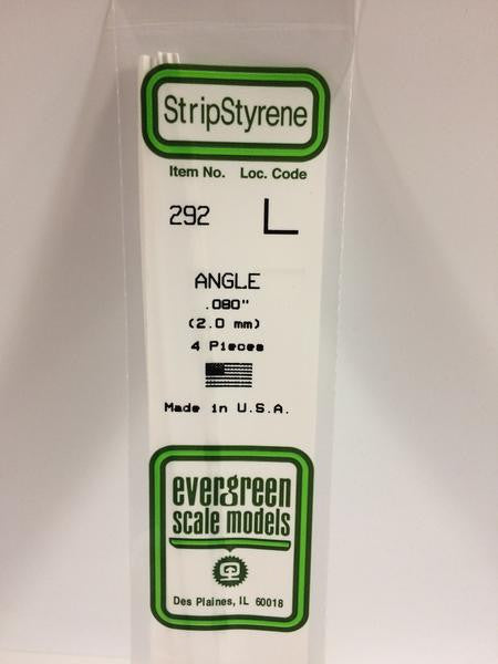 Evergreen Scale Models 292 - .080" Styrene Angle - 4 pieces
