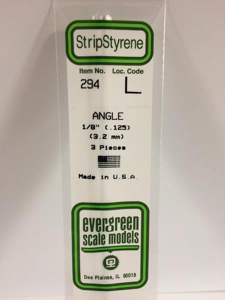 Evergreen Scale Models 294 - .125" Styrene Angle - 3 pieces