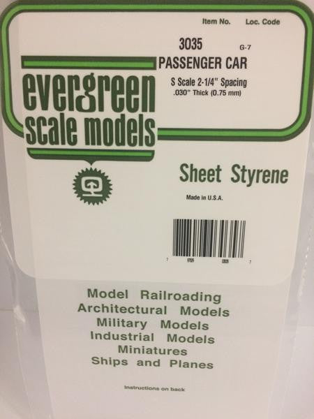 Evergreen Scale Models S 3035 - .030" Thick .035" Groove Spacing Opaque White Polystyrene S Scale Passenger Car Siding - 1 Piece