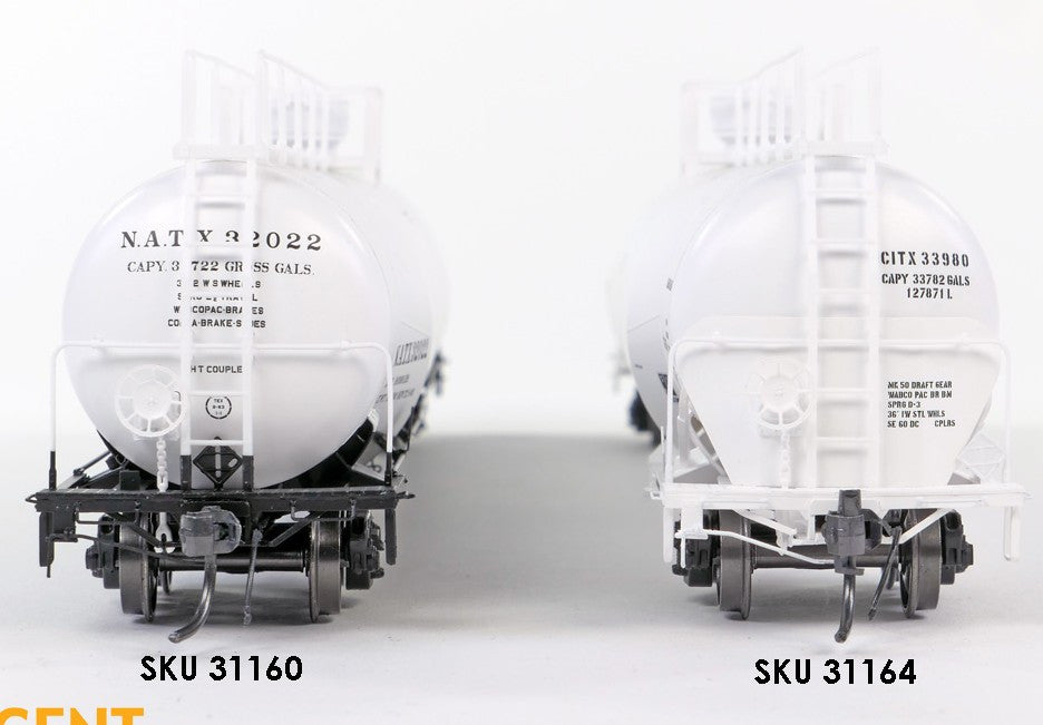 Tangent Scale Models HO 31160-02 NACC 1963 Design 33,000 Gallon Dual Diameter LPG/AA Tank Car NATX 'White Lease Delivery 1963' NATX #32019