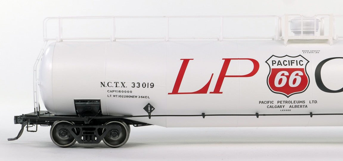 Tangent Scale Models HO 31161-02 NACC 1963 Design 33,000 Gallon Dual Diameter LPG/AA Tank Car NCTX 'Pacific 66 Calgary AB 1964' NCTX #33019