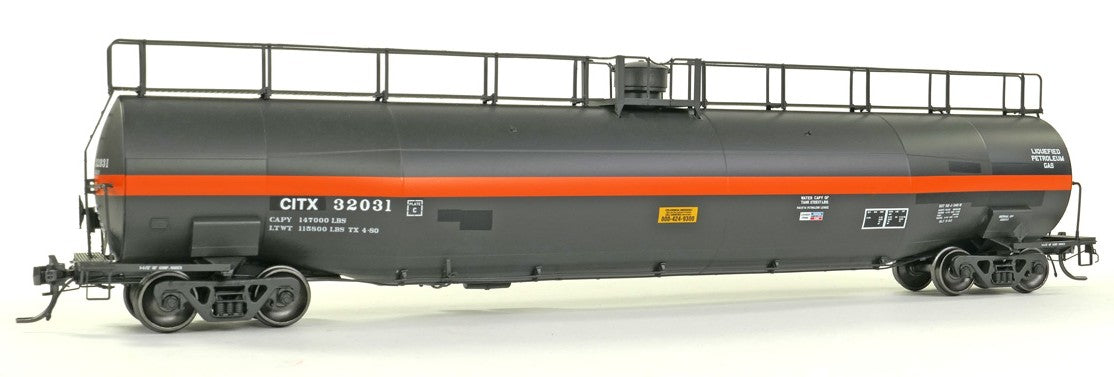 Tangent Scale Models HO 31221-03 NACC 1979+ Jacketed 33,000G Dual Diameter Insulated LPG Tank Car "CITX Black Restencil 1987+" CITX #32032