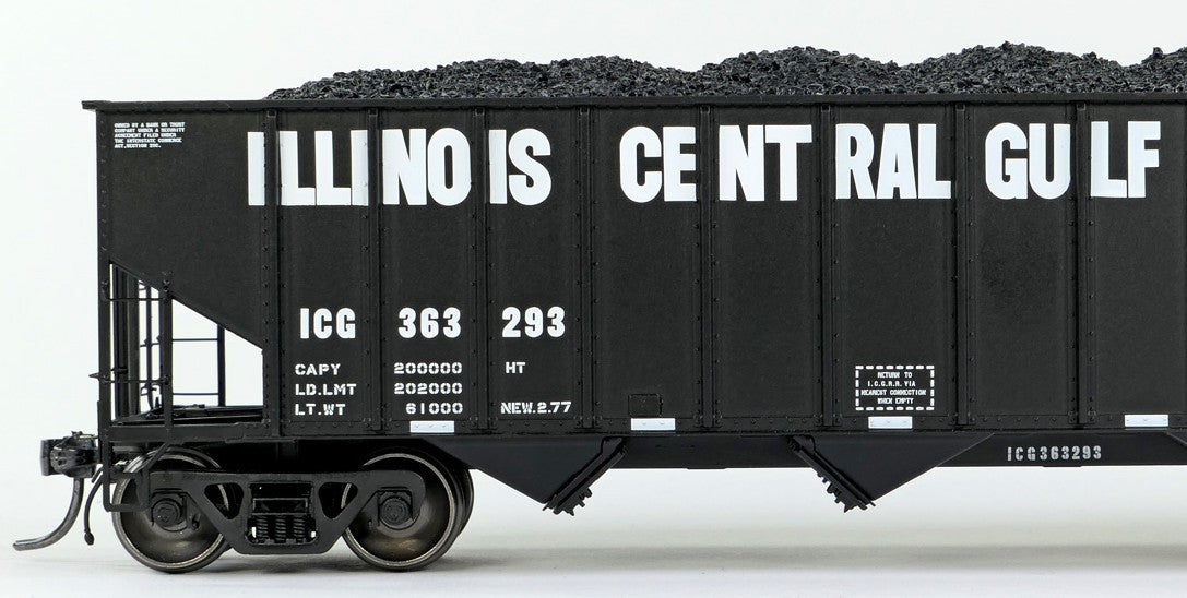 Tangent Scale Models HO 32114-12 IC Centralia Shops 3834CuFt Quad Coal Hopper Illinois Central Gulf 'Delivery Black 1977' ICG #363134