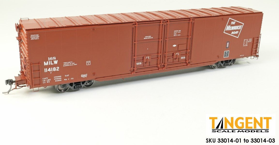 Tangent Scale Models HO 33014-06 Greenville 6,000CuFt 60' Double Door Box Car Milwaukee Road 'Red Repaint 1973+' MILW #114185