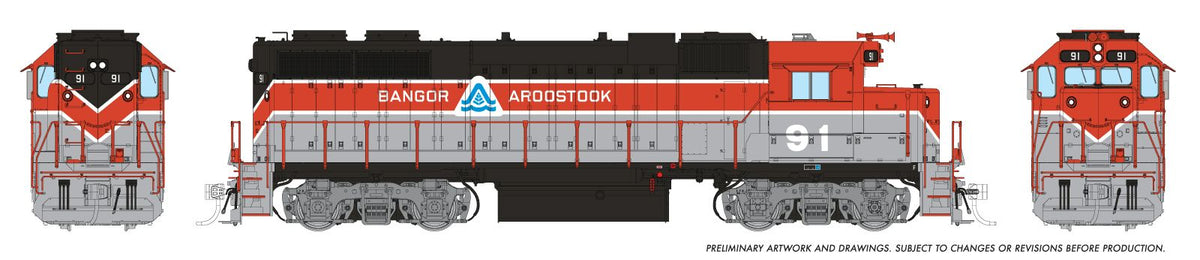 Rapido Trains Inc HO 38042 DCC Ready EMD GP38 w/ext cab Bangor & Aroostook "Red/Grey/Black" BAR #91