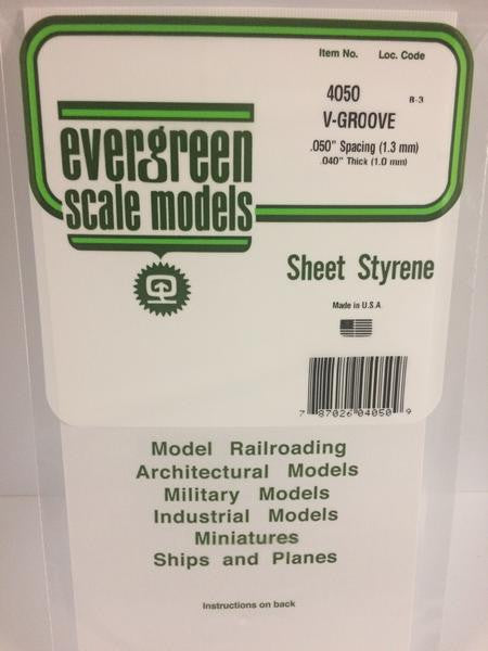 Evergreen Scale Models 4050 - .040" Thick .050" Groove Spacing Opaque White Polystyrene V-Groove Siding - 1 Piece