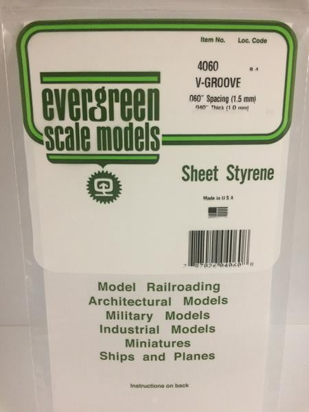 Evergreen Scale Models 4060 - .040" Thick .060" Groove Spacing Opaque White Polystyrene V-Groove Siding - 1 Piece