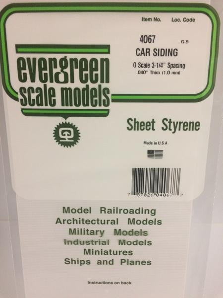 Evergreen Scale Models O 4067 - .040" Thick .067" Groove Spacing Opaque White Polystyrene O Scale Freight Car Siding - 1 Piece