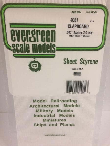 Evergreen Scale Models 4081 - .040" Thick .080" Spacing Opaque White Polystyrene Clapboard Siding - 1 Piece