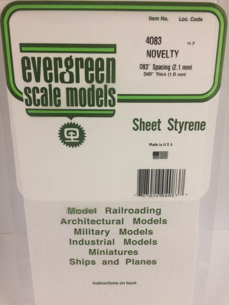 Evergreen Scale Models 4083 - .040" Thick .083" Groove Spacing Opaque White Polystyrene Novelty Siding - 1 Piece