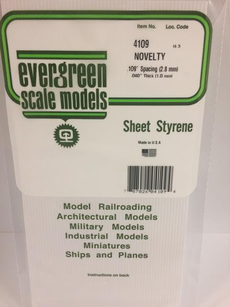 Evergreen Scale Models 4109 - .040" Thick .109" Groove Spacing Opaque White Polystyrene Novelty Siding - 1 Piece