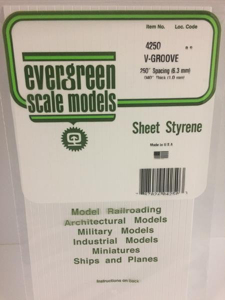 Evergreen Scale Models 4250 - .040" Thick .250" Groove Spacing Opaque White Polystyrene V-Groove Siding - 1 Piece