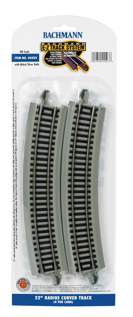 Bachmann HO 44503 Nickel Silver Rail/Gray Roadbed E-Z Track 22" Radius Curve - 4 Pack