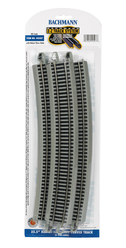 Bachmann HO 44507 Nickel Silver Rail/Gray Roadbed E-Z Track 35.50" Radius 18 Degree Curve - 5 Pack