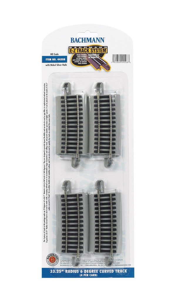Bachmann HO 44508 Nickel Silver Rail/Gray Roadbed E-Z Track 33.25" Radius 6 Degree Curve - 4 Pack